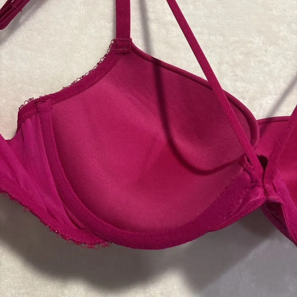 Victoria's Secret Bra Women's 34D Pink Very Sexy Push Up Lace Floral Underwire